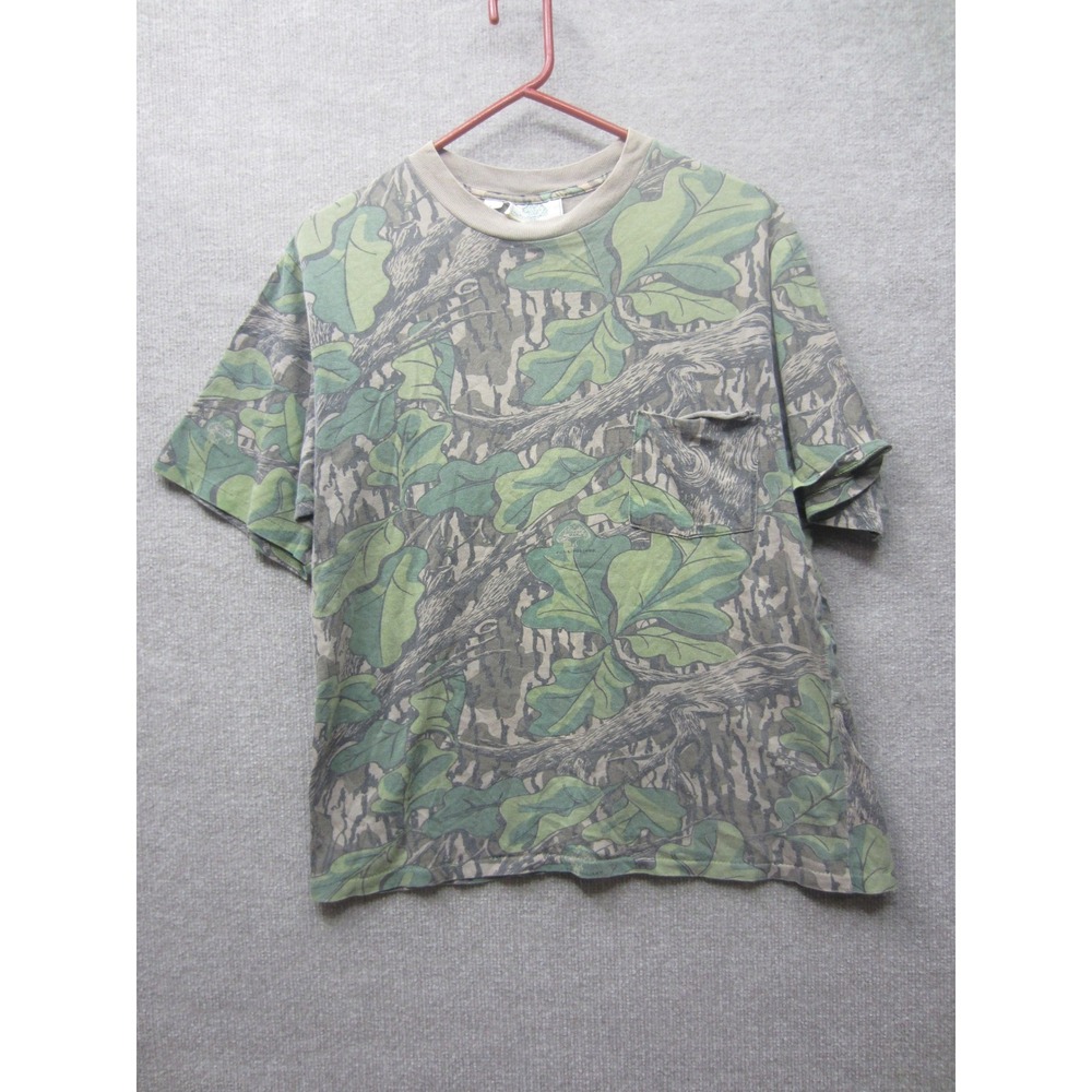 Vintage Mossy Oak Full Foliage Large Camo T-Shirt Mens Large Green Hunting Tee